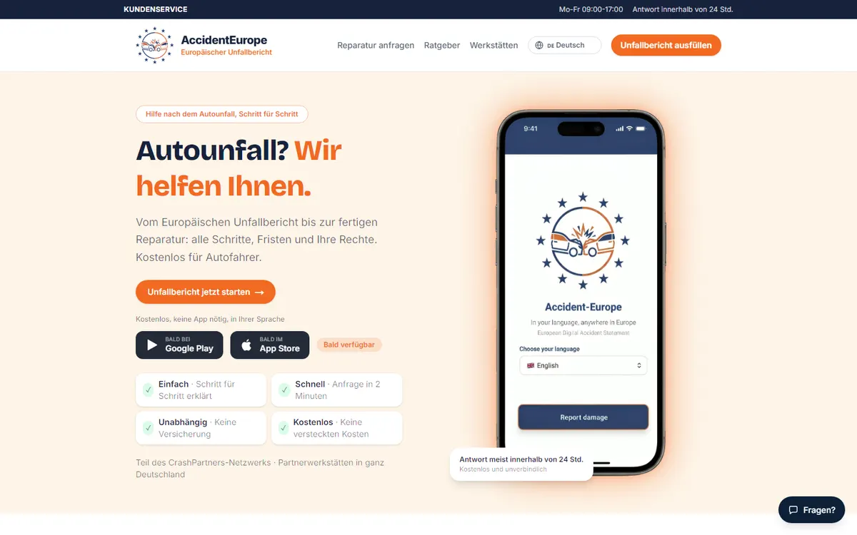 AccidentEurope: Autoschade, Europa