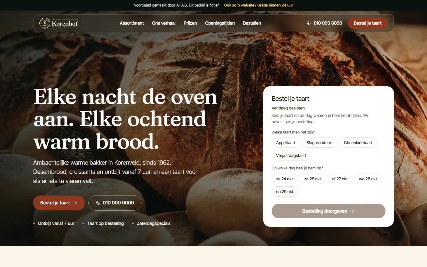 Voorbeeldwebsite van Bakkerij Korenhof