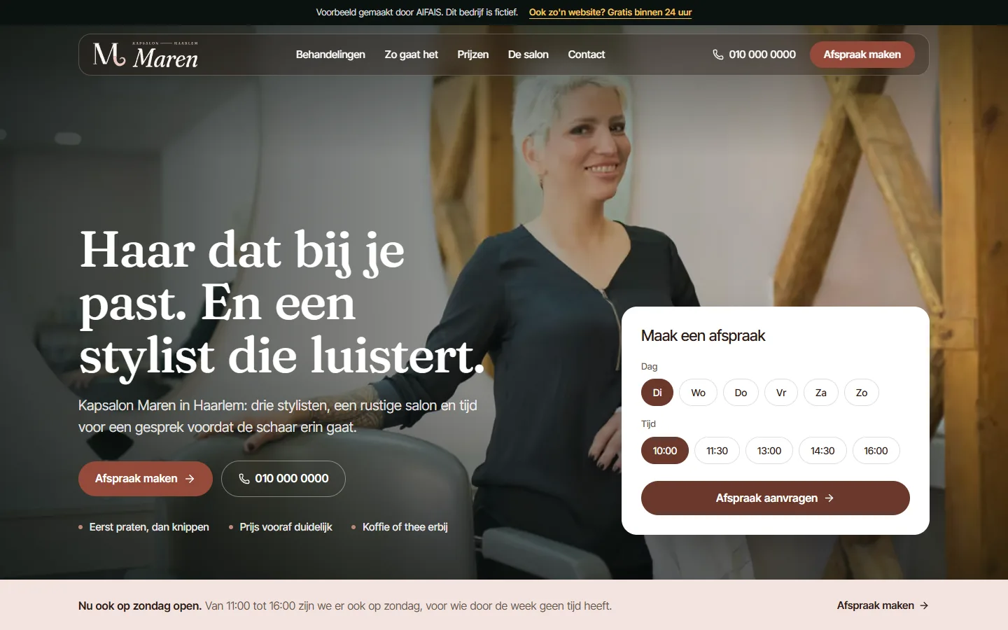 Voorbeeldwebsite van Kapsalon Maren